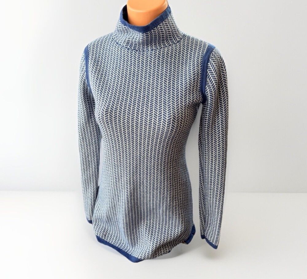 Title Nine Merino Wool Tunic Sweater Size XS Blue Herringbone